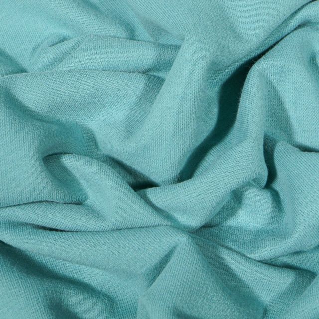 Tissu Jersey Coton envers molletonné uni Bio Bleu céladon - Par 10 cm