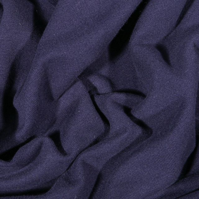 Tissu Jersey Coton envers molletonné uni Bio Bleu marine - Par 10 cm