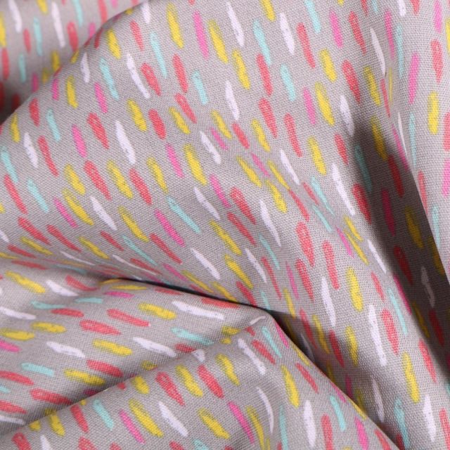 Tissu Coton imprimé Vermicelles colorés sur fond Gris - Par 10 cm