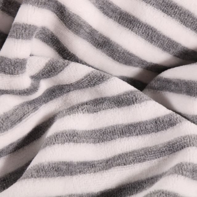 Tissu Jersey Velours Coton Rayures grises sur fond Blanc - Par 10 cm