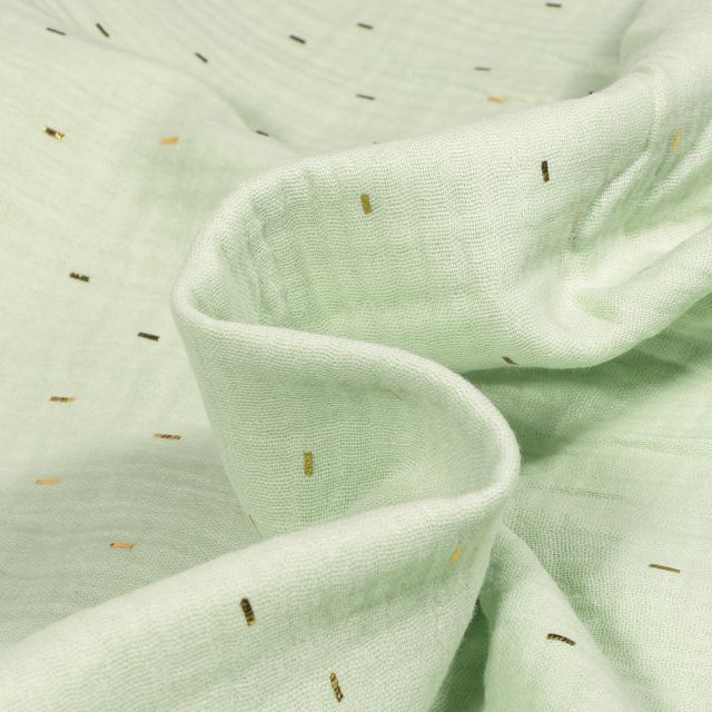 Tissu Double gaze Confettis rectangulaires dorés sur fond Vert pastel