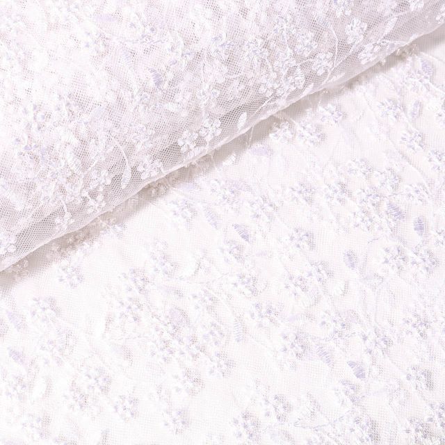 Tissu Dentelle de Mariage Brodée Ecru - Par 10 cm