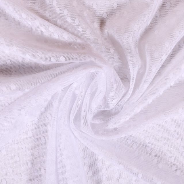 Tissu Tulle Souple Blanc Pois - Au mètre