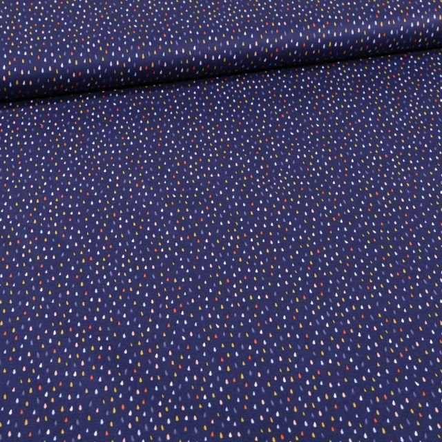 Tissu Coton imprimé Gouttes colorés sur fond Bleu marine - Par 10 cm