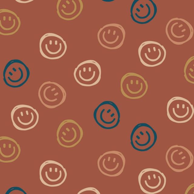Tissu Jersey Coton Smiley sur fond Terracotta