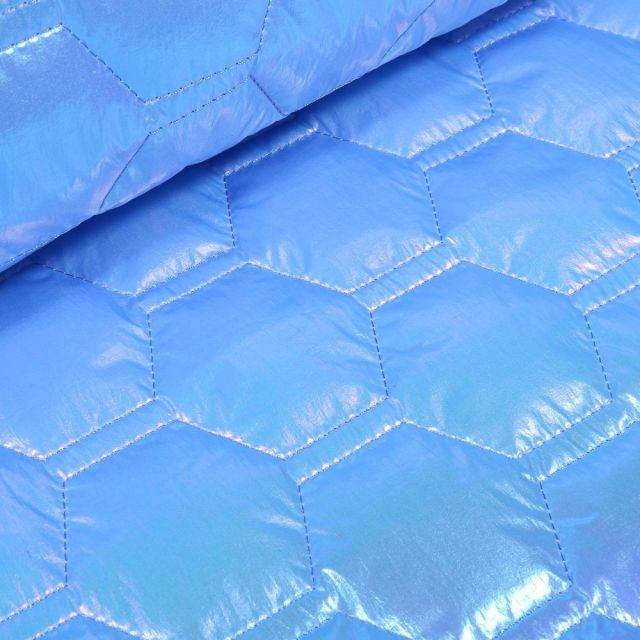 Tissu Doudoune matelassé Holographique sur fond Bleu - Par 10 cm