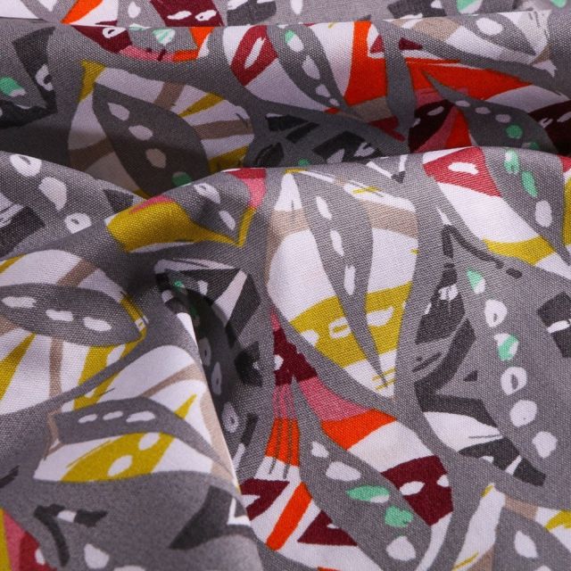 Tissu Coton imprimé Motifs abstrait sur fond Gris - Par 10 cm
