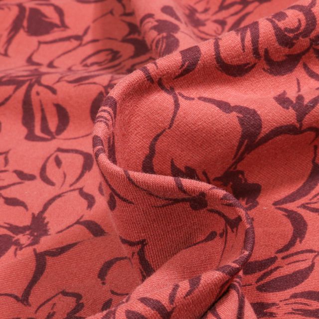 Tissu Jersey Coton envers molletonné Florella sur fond Vieux rose