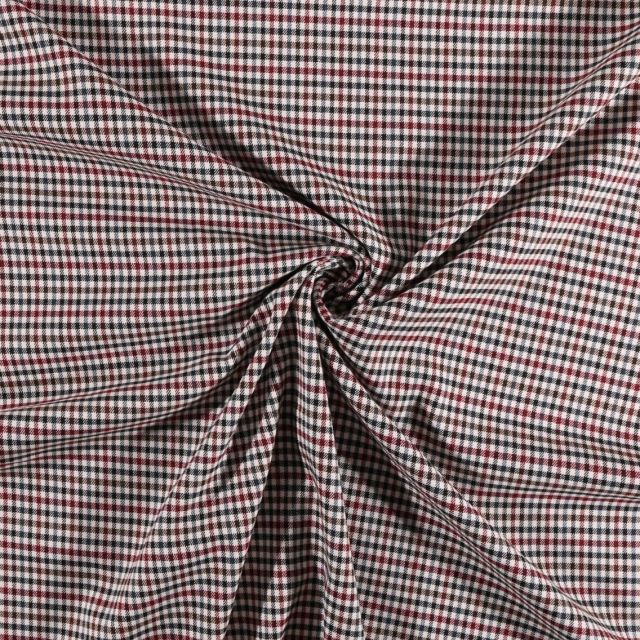 Tissu gabardine légère Petits carreaux bordeaux et marron sur fond Blanc - Par 10 cm