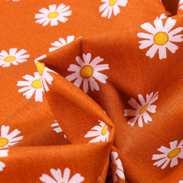 Tissu Coton imprimé LittleBird Pâquerettes sur fond Orange