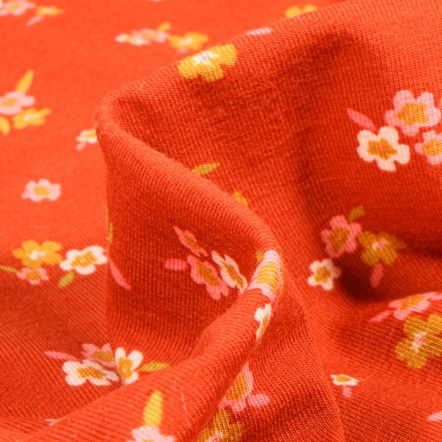 Tissu Jersey Coton Lili sur fond Orange