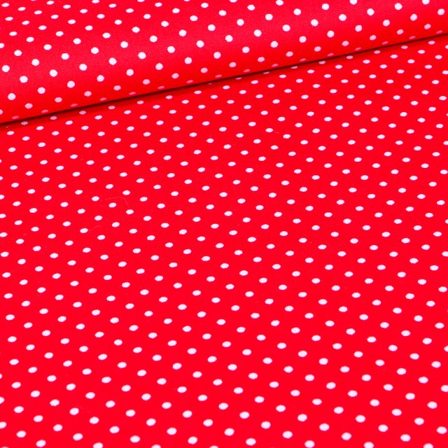 Tissu Coton imprimé Pois 3 mm sur fond Rouge griotte