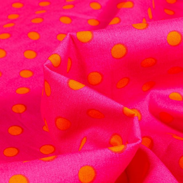 Tissu Coton imprimé Pois 8 mm sur fond Rose fuchsia
