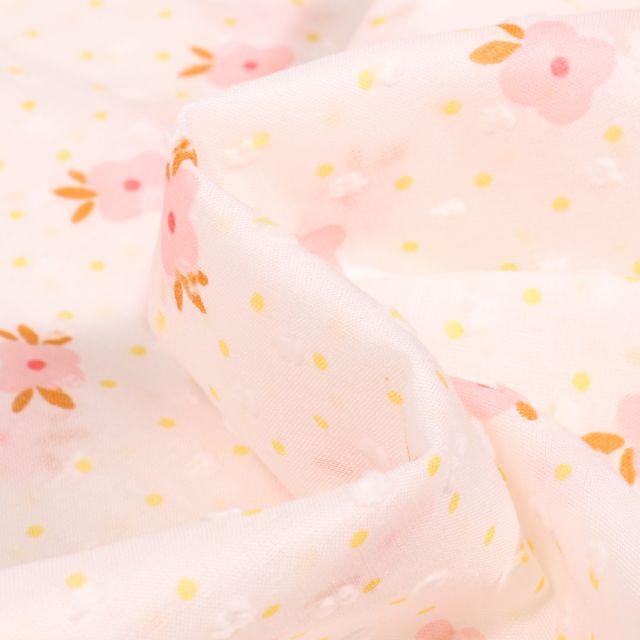 Tissu Plumetis Coton Fleurs colorées sur fond Blanc