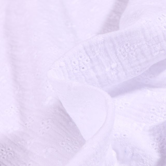 Tissu Double gaze brodé ajouré Petites fleurs sur fond Blanc