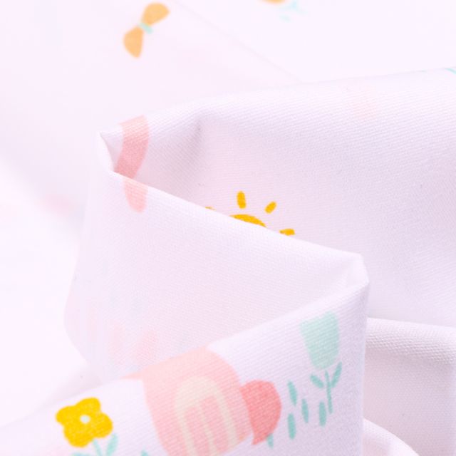 Tissu Coton imprimé LittleBird Nuages et lapins sur fond Blanc