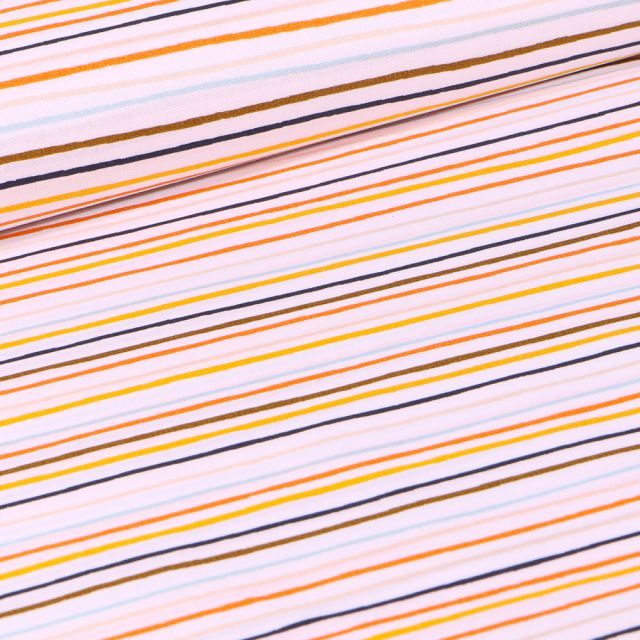 Tissu Coton imprimé LittleBird Rayures multicolores sur fond Blanc