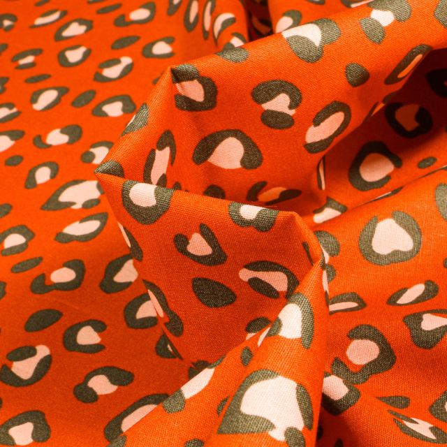 Tissu Coton imprimé Léo sur fond Orange