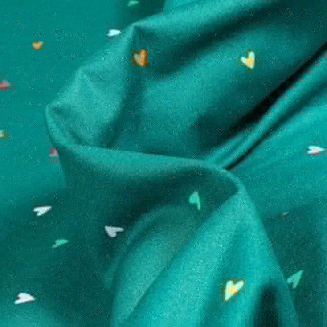 Tissu Coton imprimé Mini cœurs sur fond Vert émeraude