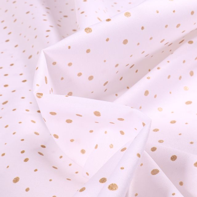 Tissu Coton imprimé doré Little point sur fond Blanc