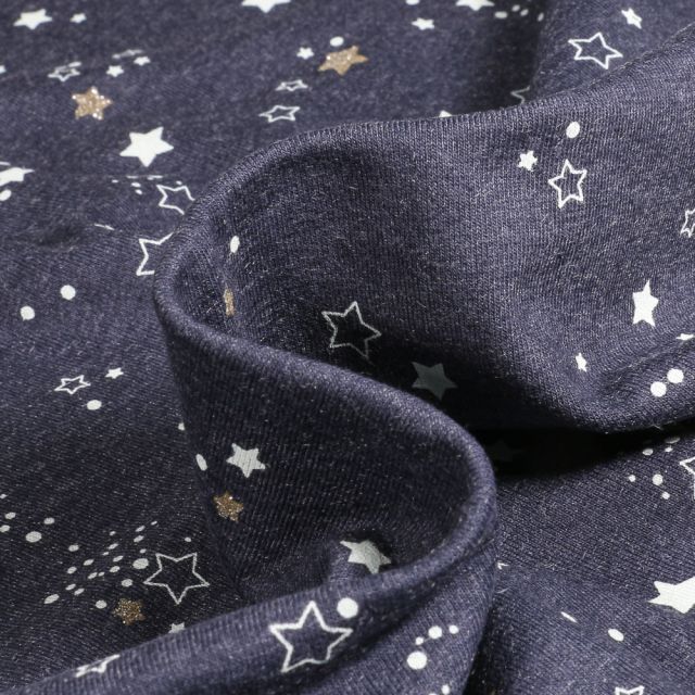 Tissu Jersey Coton Star's sur fond Bleu marine chiné