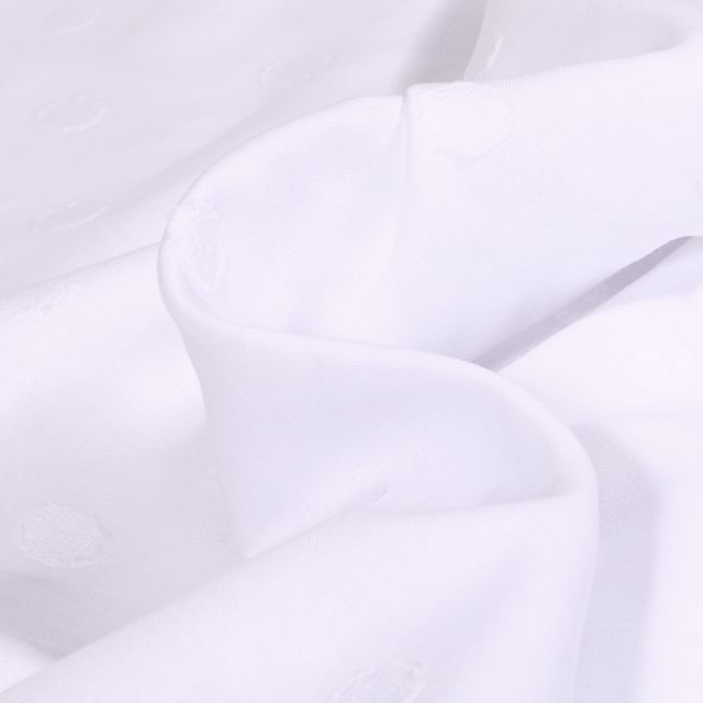 Tissu Voile de Coton Pois texturé sur fond Blanc