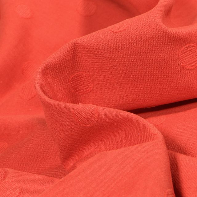Tissu Voile de Coton Pois texturé sur fond Orange