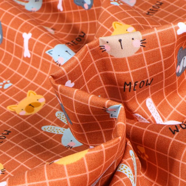 Tissu Coton imprimé Animals sur fond Orange