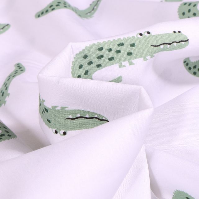 Tissu Coton imprimé LittleBird Crocodiles sur fond Blanc