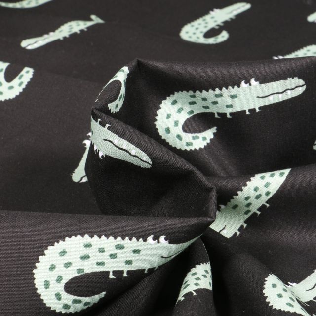 Tissu Coton imprimé LittleBird Crocodiles sur fond Noir