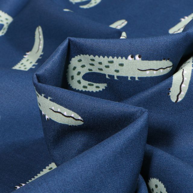 Tissu Coton imprimé LittleBird Crocodiles sur fond Bleu