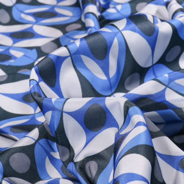 Tissu Lycra léger Formes abstraites bleues sur fond Noir
