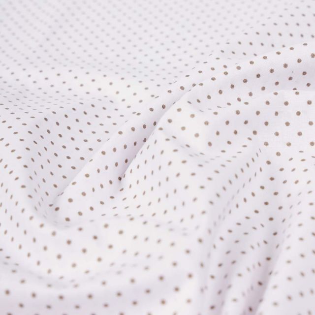 Tissu Coton imprimé pois dorés sur fond Blanc