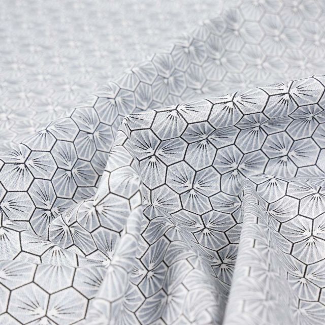 Tissu Coton imprimé riad sur fond Argent
