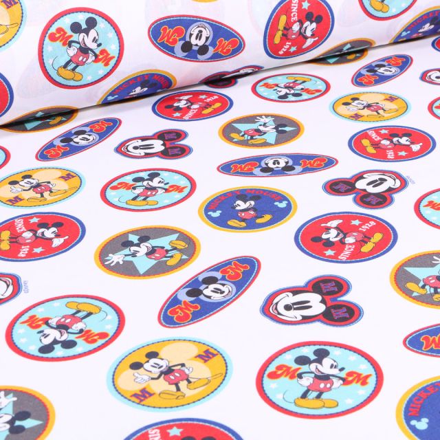 Tissu Coton imprimé sous licence Mickey Mouse sur fond Blanc