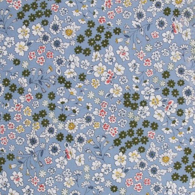 Tissu Coton Frou-Frou Fleuri N°27 Bleu gris - Par 10 cm