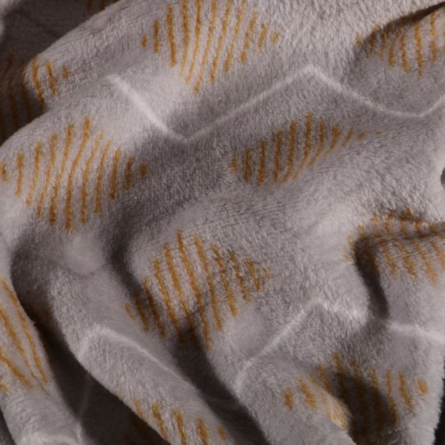 Tissu Doudou polaire Losanges moutarde sur fond Gris - Par 10 cm