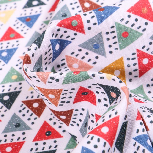 Tissu Coton MC Fabrics Triangles et pois multicolores sur fond Blanc