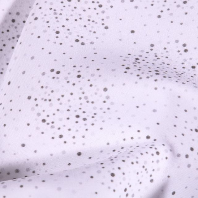 Tissu Popeline Coton Bio Petits pois gris clair sur fond Blanc - Par 10 cm