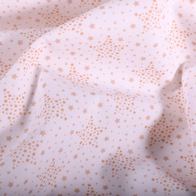Tissu Popeline Coton Bio Etoile pêche sur fond Blanc - Par 10 cm