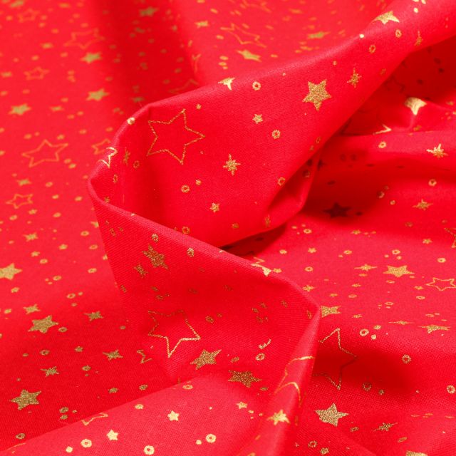 Tissu Coton imprimé Etoiles variées sur fond Rouge