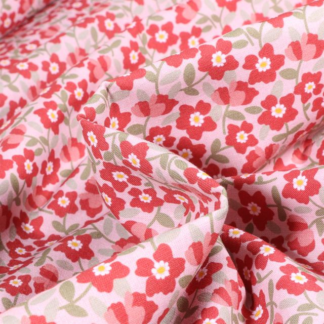Tissu Coton imprimé MC Fabrics Tissia sur fond Rose pâle