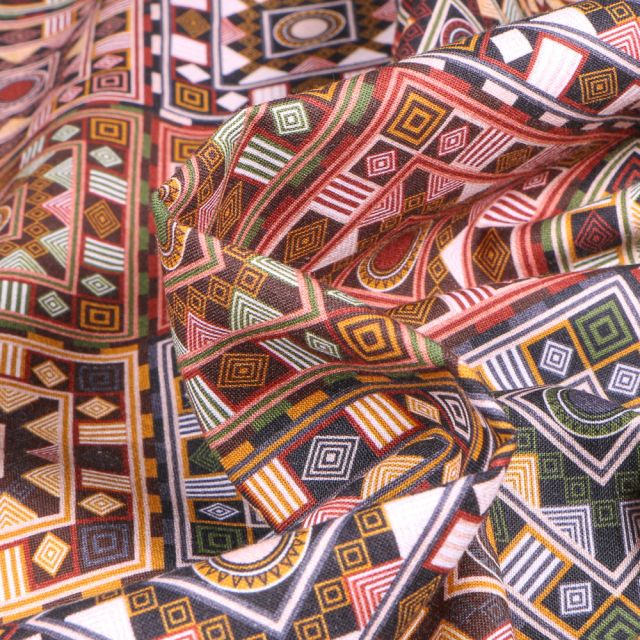 Tissu Coton imprimé Asma sur fond Multicolore