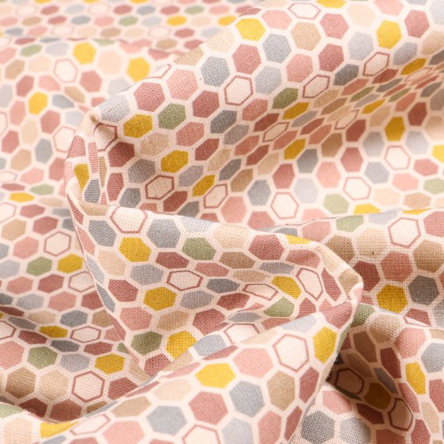 Tissu Coton imprimé LittleBird Hexagones colorés sur fond Blanc