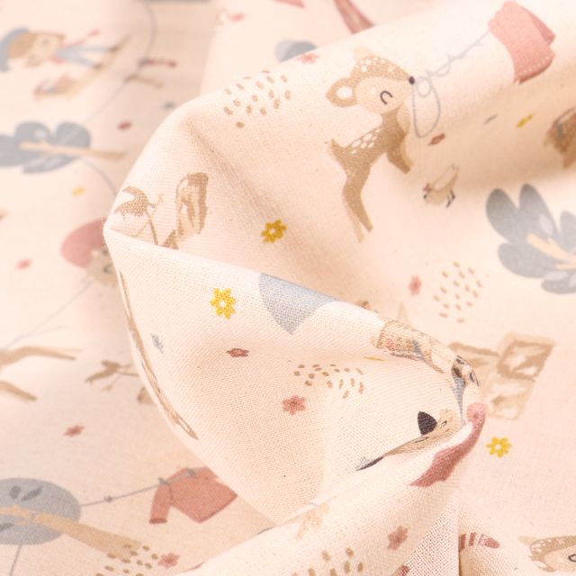 Tissu Coton imprimé LittleBird Lessive à la campagne sur fond Ecru