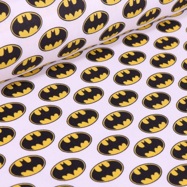 Tissu Coton imprimé sous licence Bio Batman sur fond Blanc - Par 10 cm