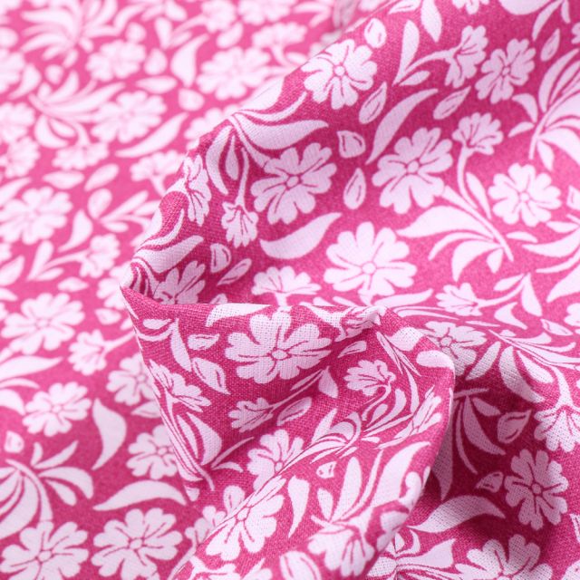 Tissu Coton MC Fabrics Garden sur fond Rose fuchsia