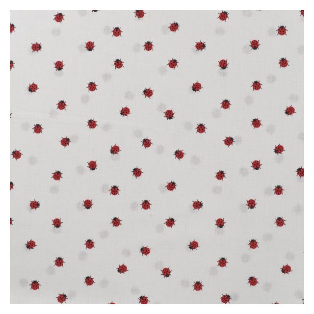 Tissu Popeline de Coton Coccinelles Red sur fond Blanc