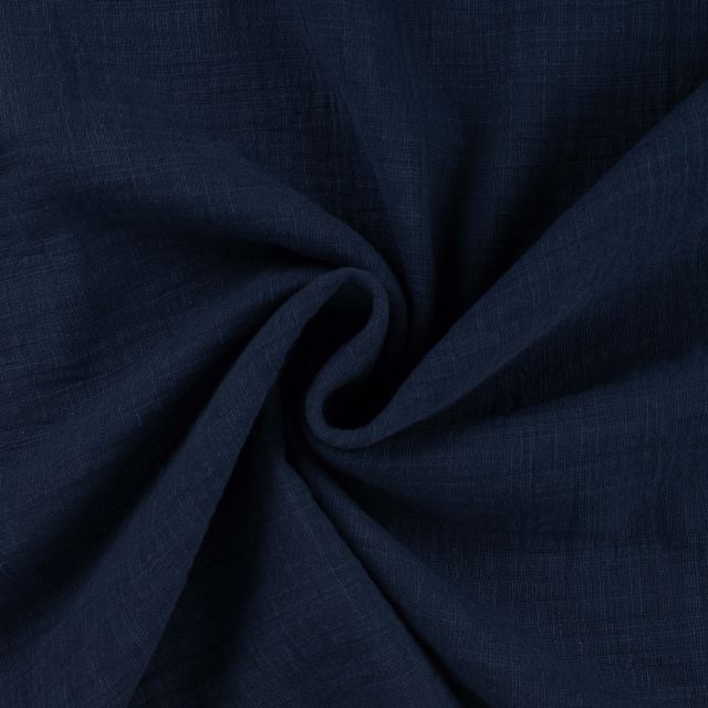 Tissu Double gaze aspect lin uni Bleu marine