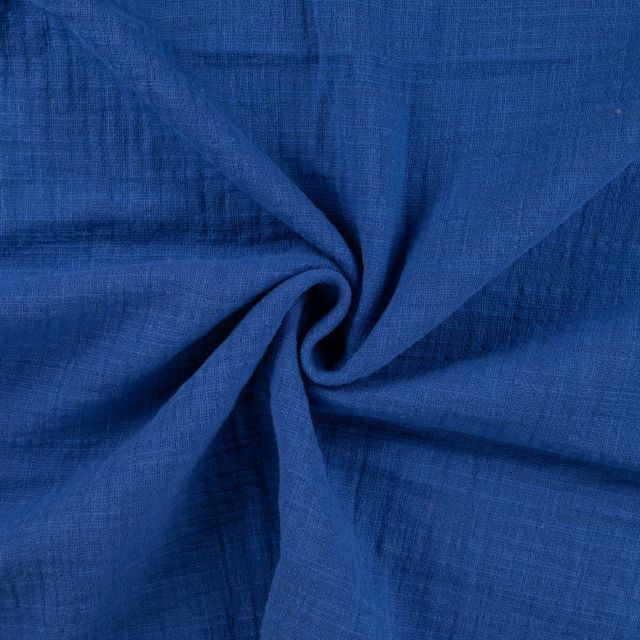 Tissu Double gaze aspect lin uni Bleu roi